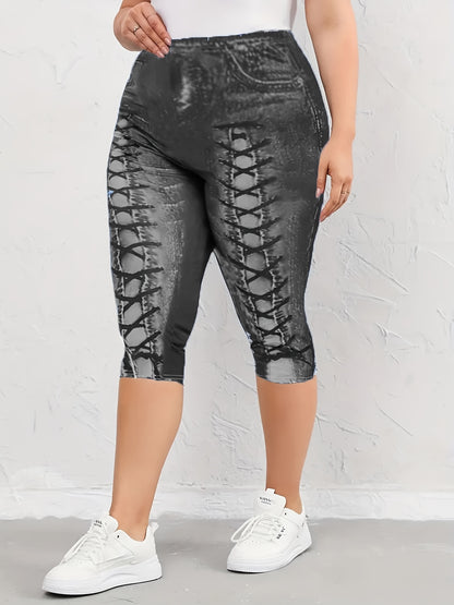 Denim Print Capri Leggings for Effortless Style