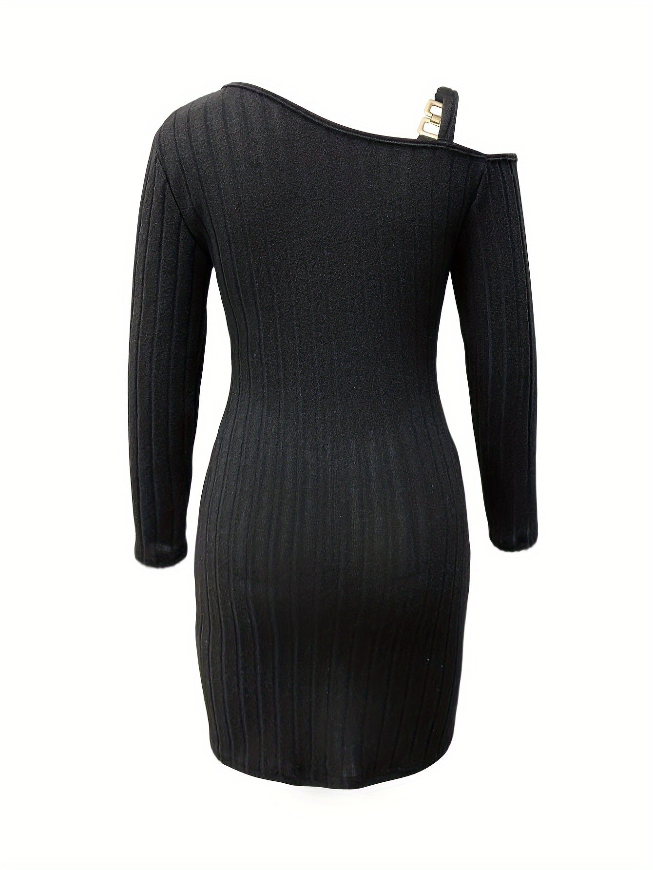 Sculpted Sophistication: Ribbed Slanted Shoulder Dress for Captivating Evenings