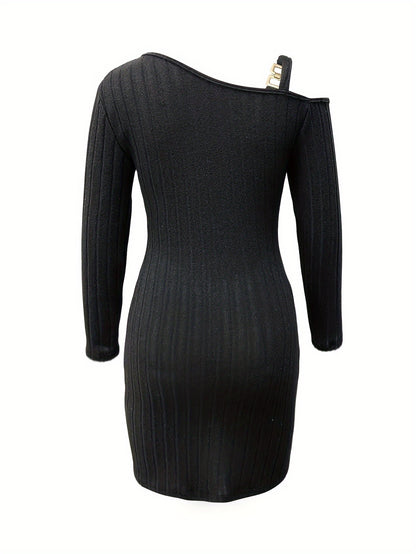 Sculpted Sophistication: Ribbed Slanted Shoulder Dress for Captivating Evenings