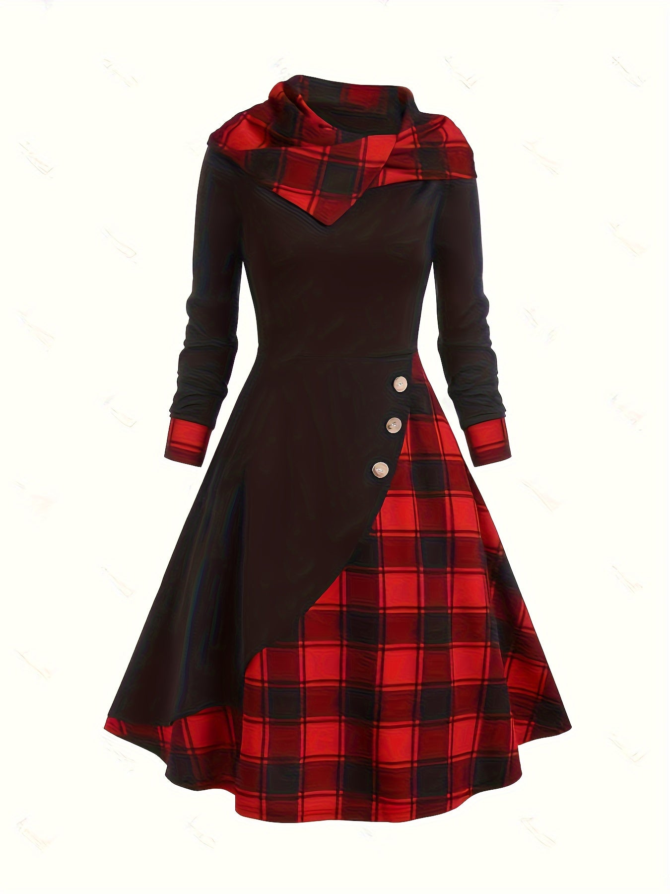 Little Red Riding Hood Plaid Print Long Sleeve Dress