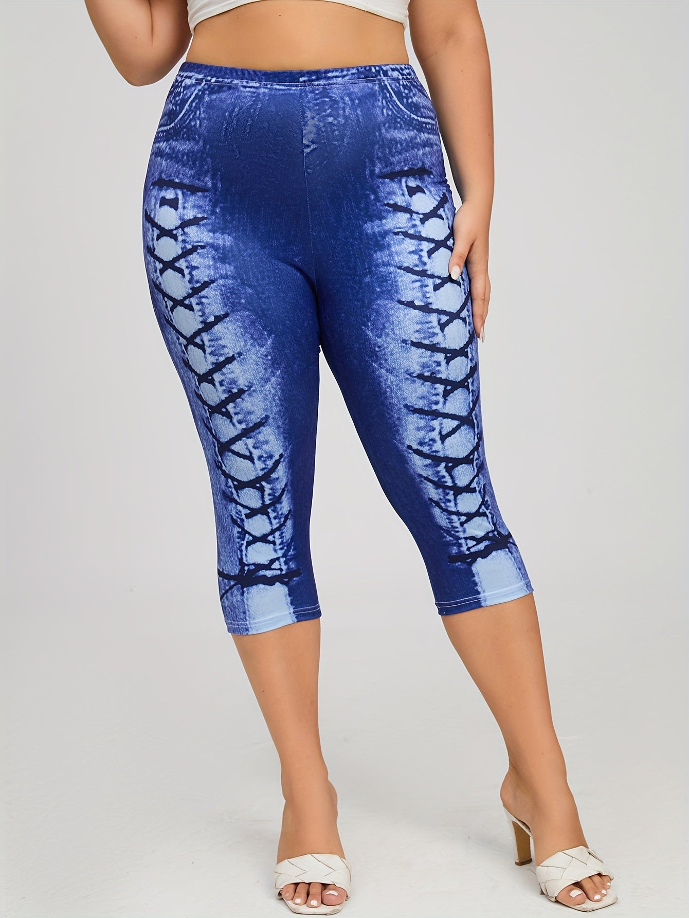 Denim Print Capri Leggings for Effortless Style