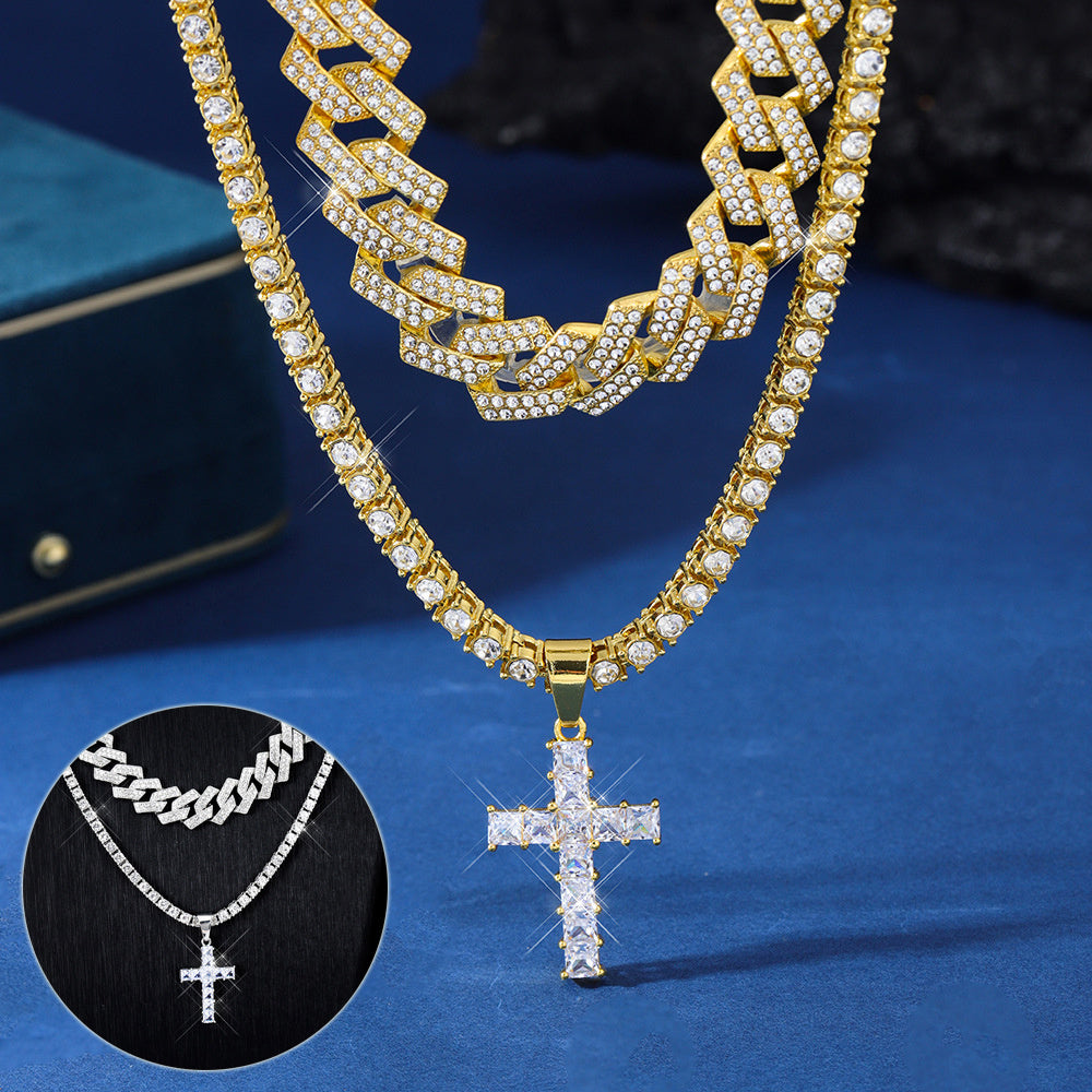 Zircon Cross Pendant For Men or Women's Clavicle Chain