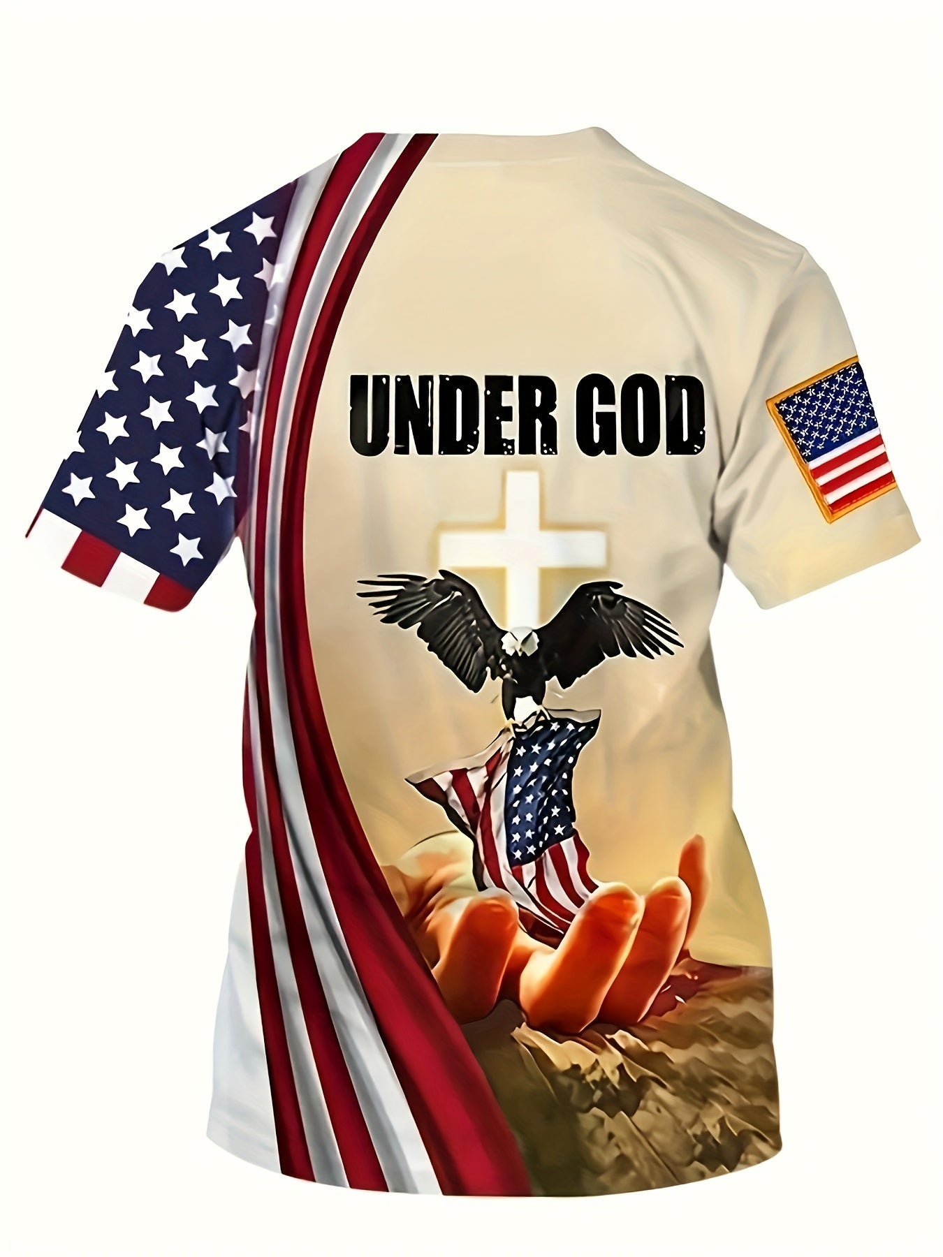 American Flag Eagle & Cross 3D Print Men's Graphic T-shirt