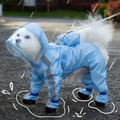 Puddle-Ready Pup: Pet Raincoat with Transparent Hat for Small to Medium Dogs