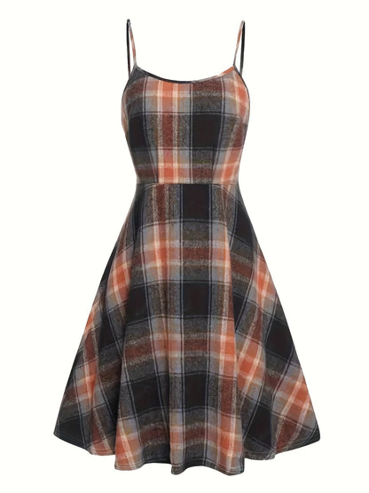 Textured Crop Top & Plaid Aline Elegant Two-piece Dress Set