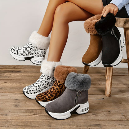 Plush Lined Women's Ankle Platform Short Boots With Side Zipper