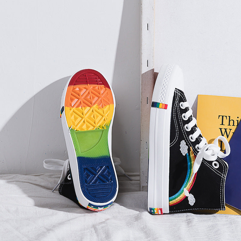 High-Top Rainbow Canvas Shoes Women College Style