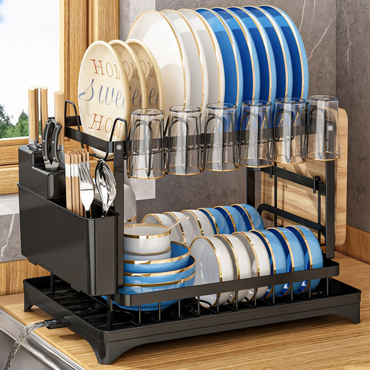 "2 Tier Dish Drying Rack Set - Organize and Dry with Ease