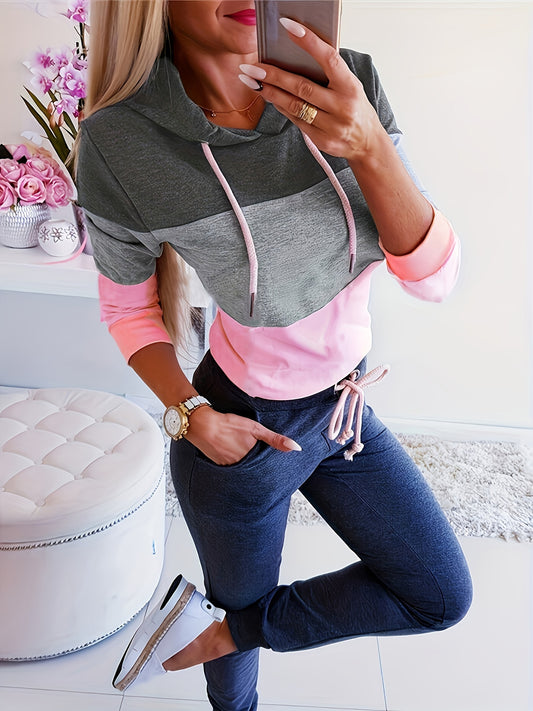 Women's Color Block Hoodie - Stylish Long Sleeve Thermal Sweatshirt