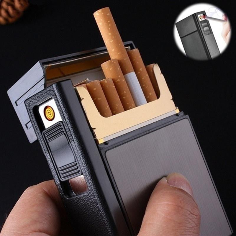 Flame on the Go: 2-in-1 20pcs Cigarette Capacity Case Box with USB Lighter"