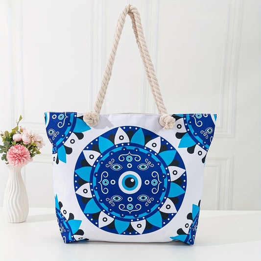 Ward Off Fashion: Evil Eye Print Beach Bag – Your Stylish Guardian for Vacation Shopping