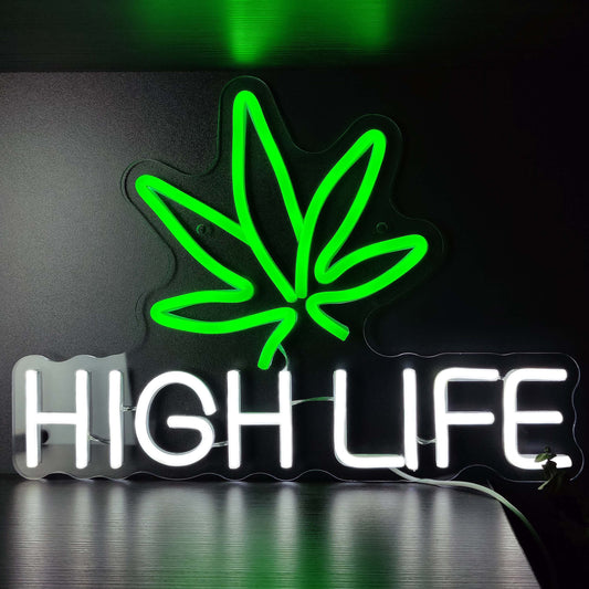 High Life Neon Light - Vibrant Hemp Leaf Sign