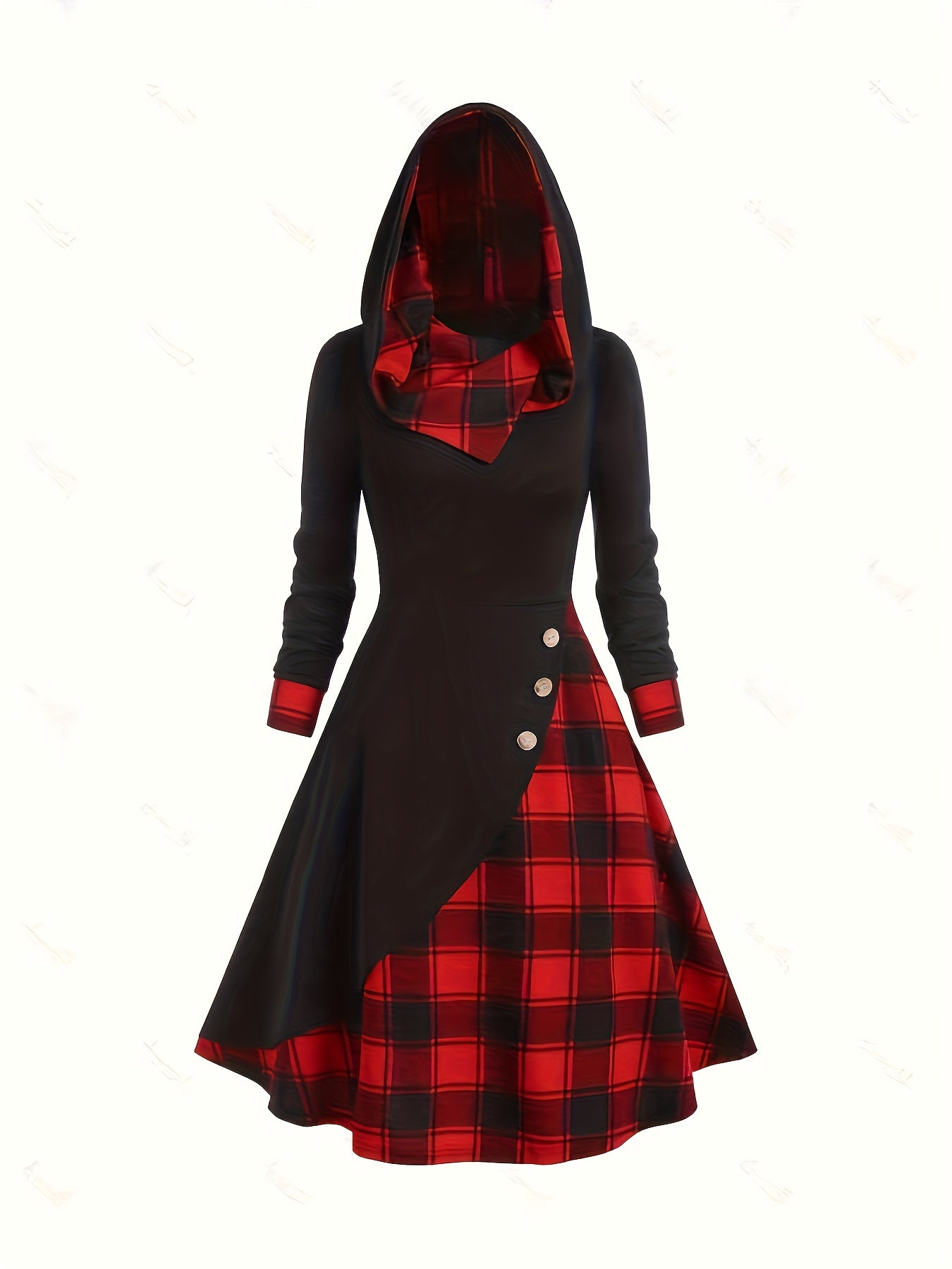 Little Red Riding Hood Plaid Print Long Sleeve Dress