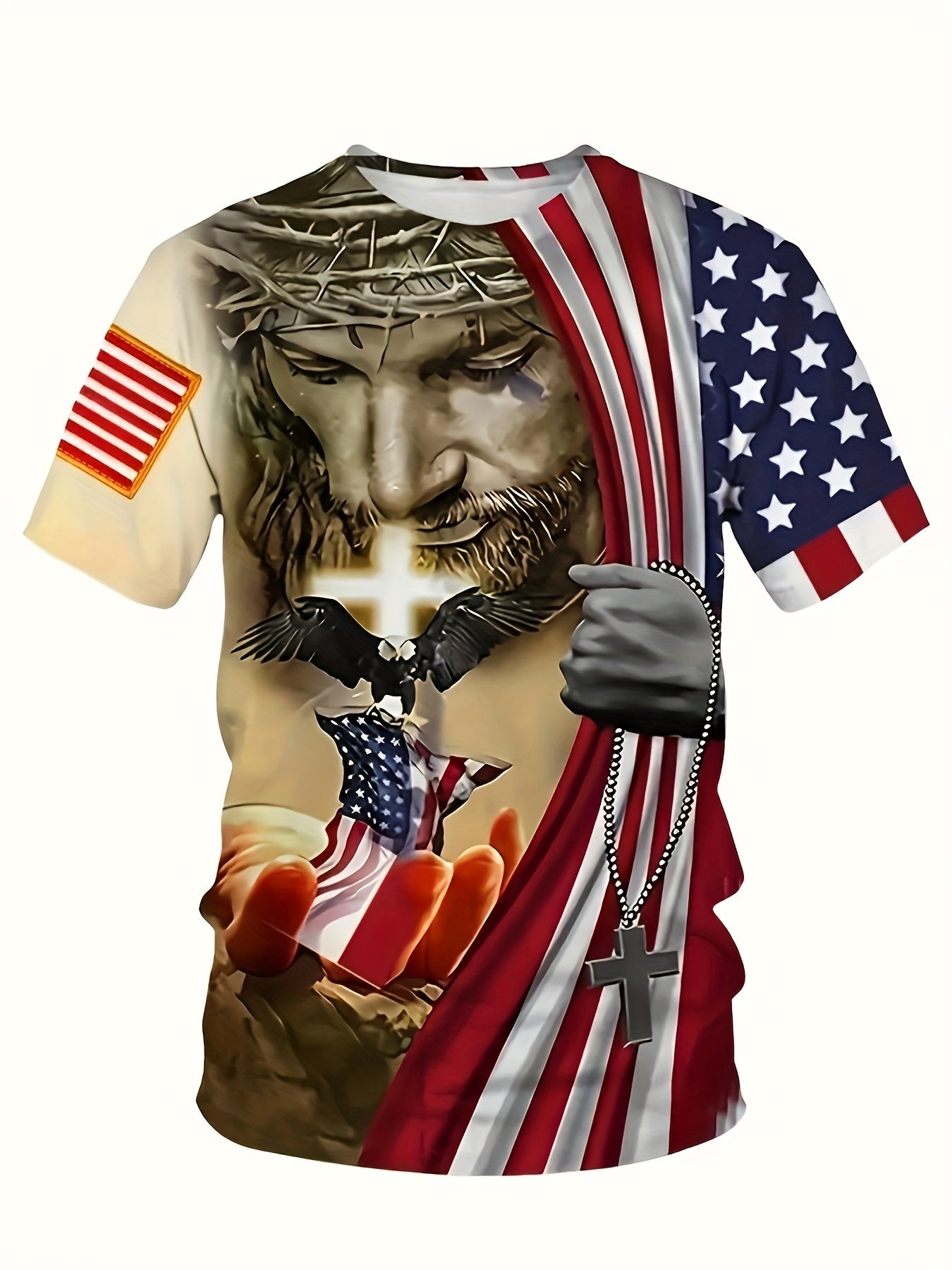 American Flag Eagle & Cross 3D Print Men's Graphic T-shirt